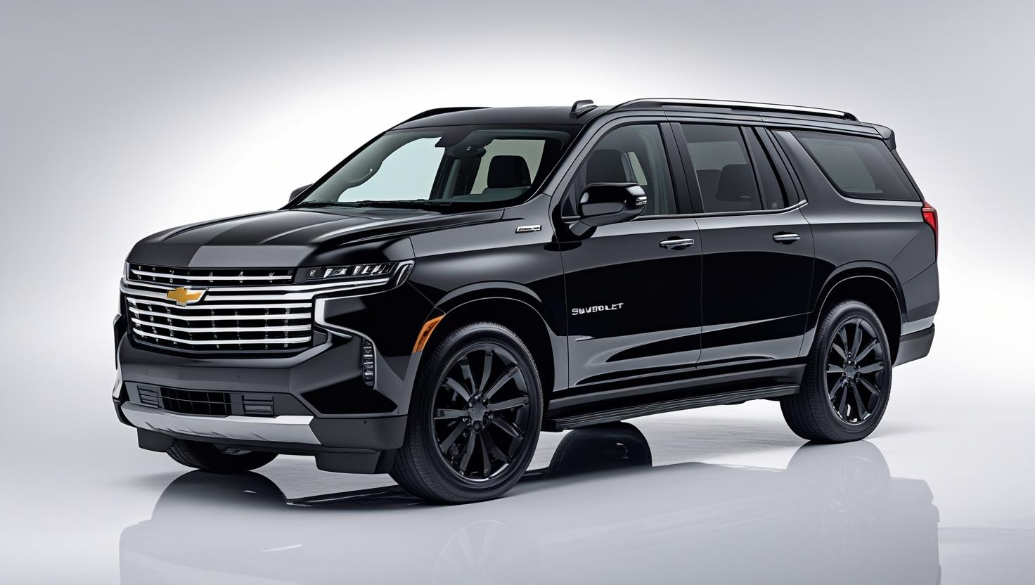 black luxury suv(chervolet subarban) with white back ground wide view have big padding