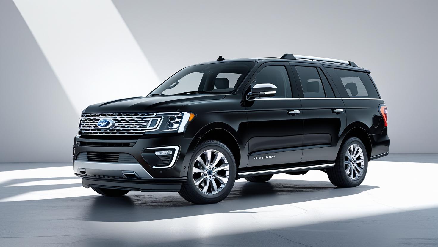 black luxury suv(ford expedition platinum) with white back ground wide view