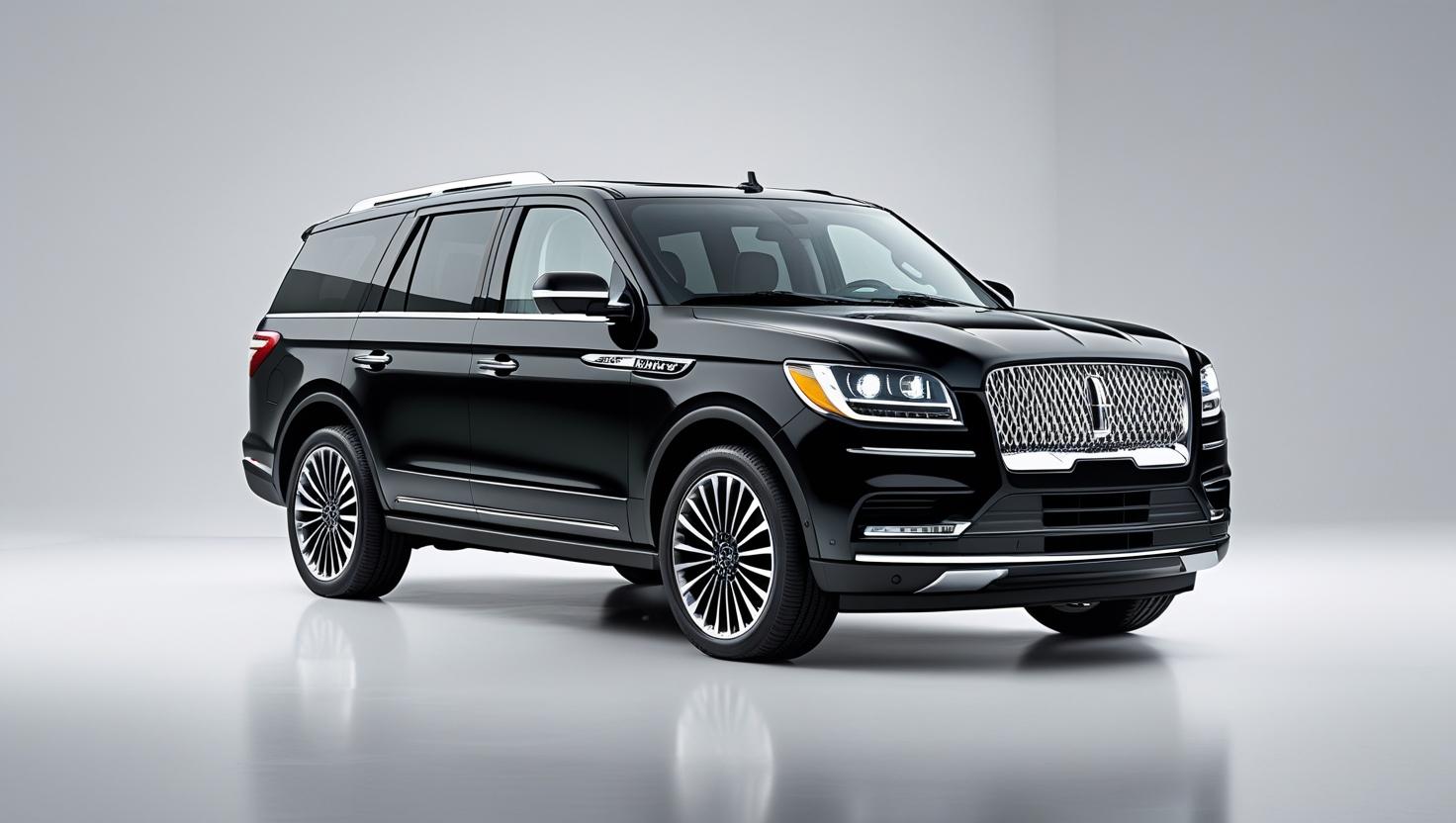 black luxury suv(linclon navigator) with white back ground wide view have big padding