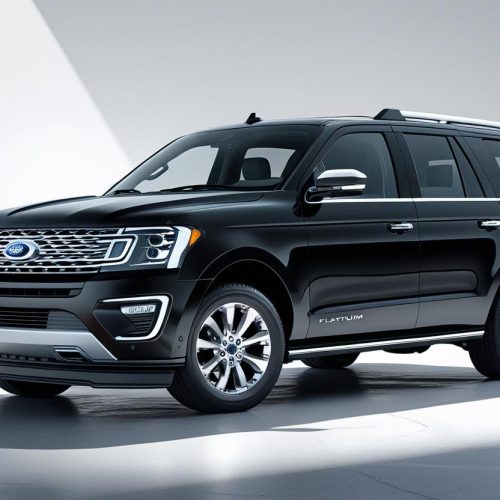 black luxury suv(ford expedition platinum) with white back ground wide view