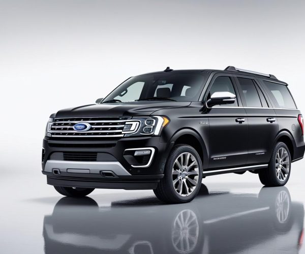 black luxury suv(ford expedition platinum) with white back ground wide view have big padding