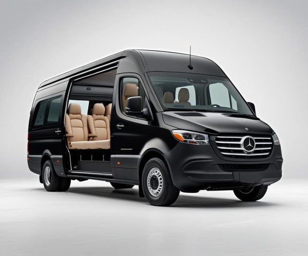 middle size one black luxury SPRINTER SHUTTLES with white back ground wide view have big padding (1)